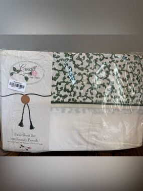 Croscill Vintage Twin Sheet Set Cream With Green Vine 180 Percale Jade